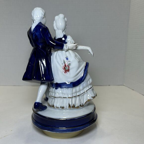 Vintage Victorian/Colonial Dancing Man & Lady Music Box Blue/White - Picture 4 of 6